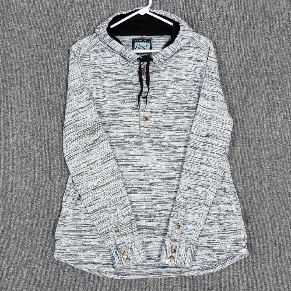Beautiful Giant Hoodie Mens Large Heather Black Gray Pullover Sweatshirt